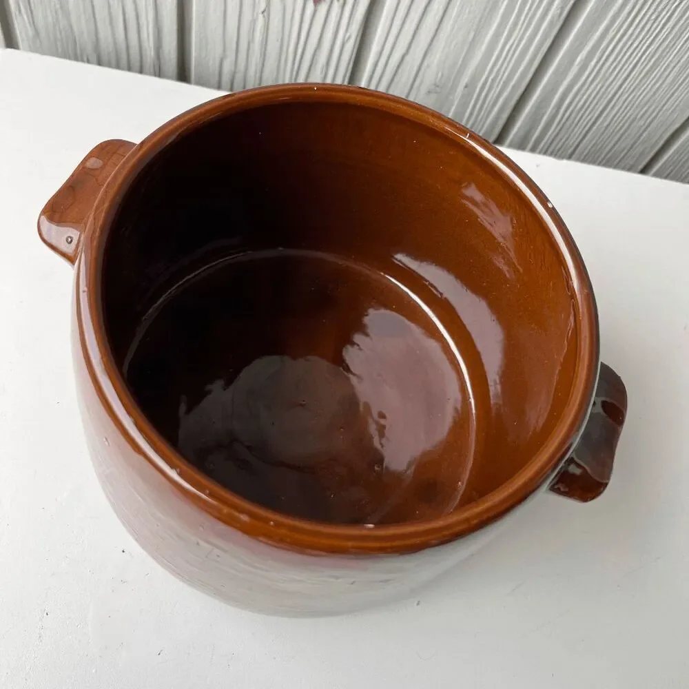 VTG West Bend Brown Glazed Pot Canister Chrome Lid 8.5” Mid Century